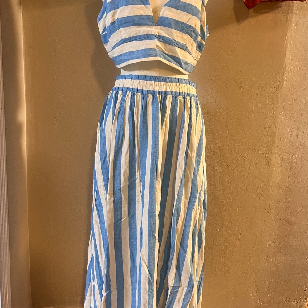 Blue and White Striped Women's Set